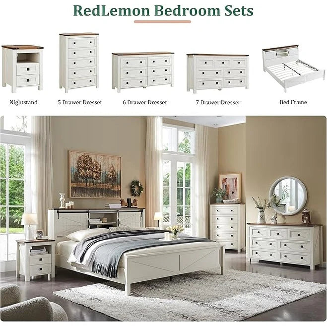 48 Inch Tall Farmhouse Wood Dresser, 5 Drawer Chest of Drawers for Bedroom