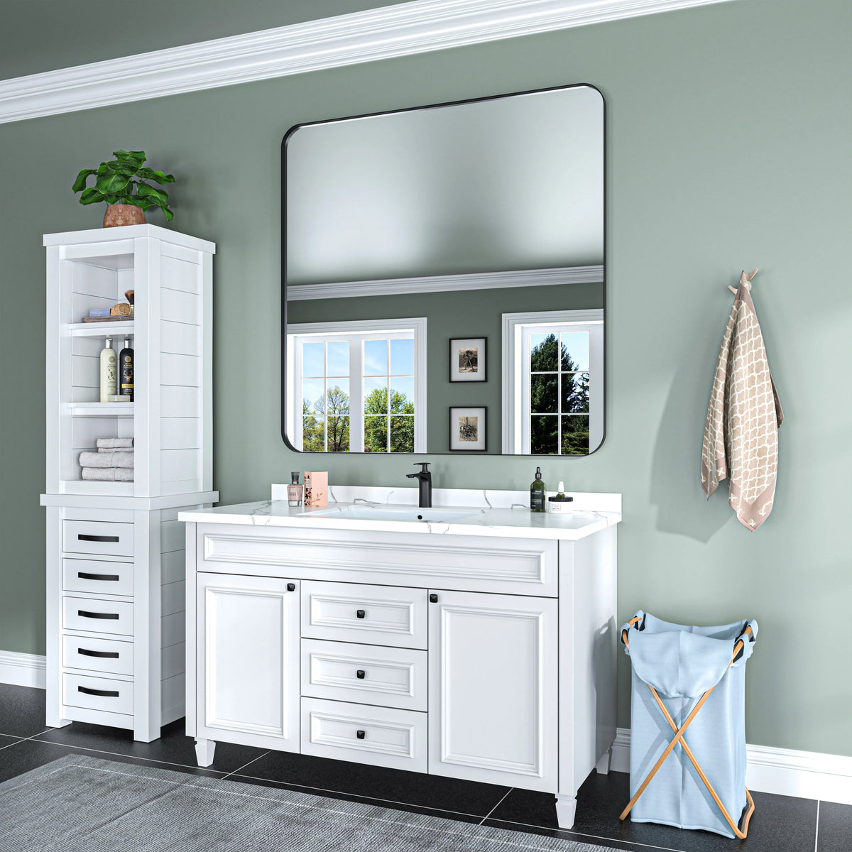 Aluminum Alloy Rounded Corner Vanity Mirror, Modern Wall Mounted Mirror for Bathroom, Bedroom and Home Decor