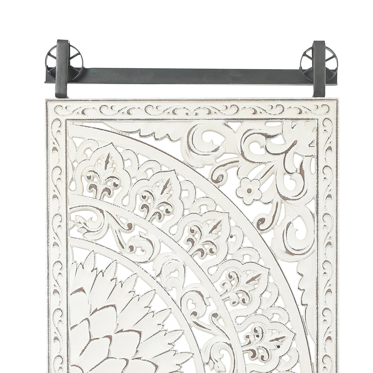 Set of 2 Distressed Ivory White Wood Flower Wall Art with Black Accents