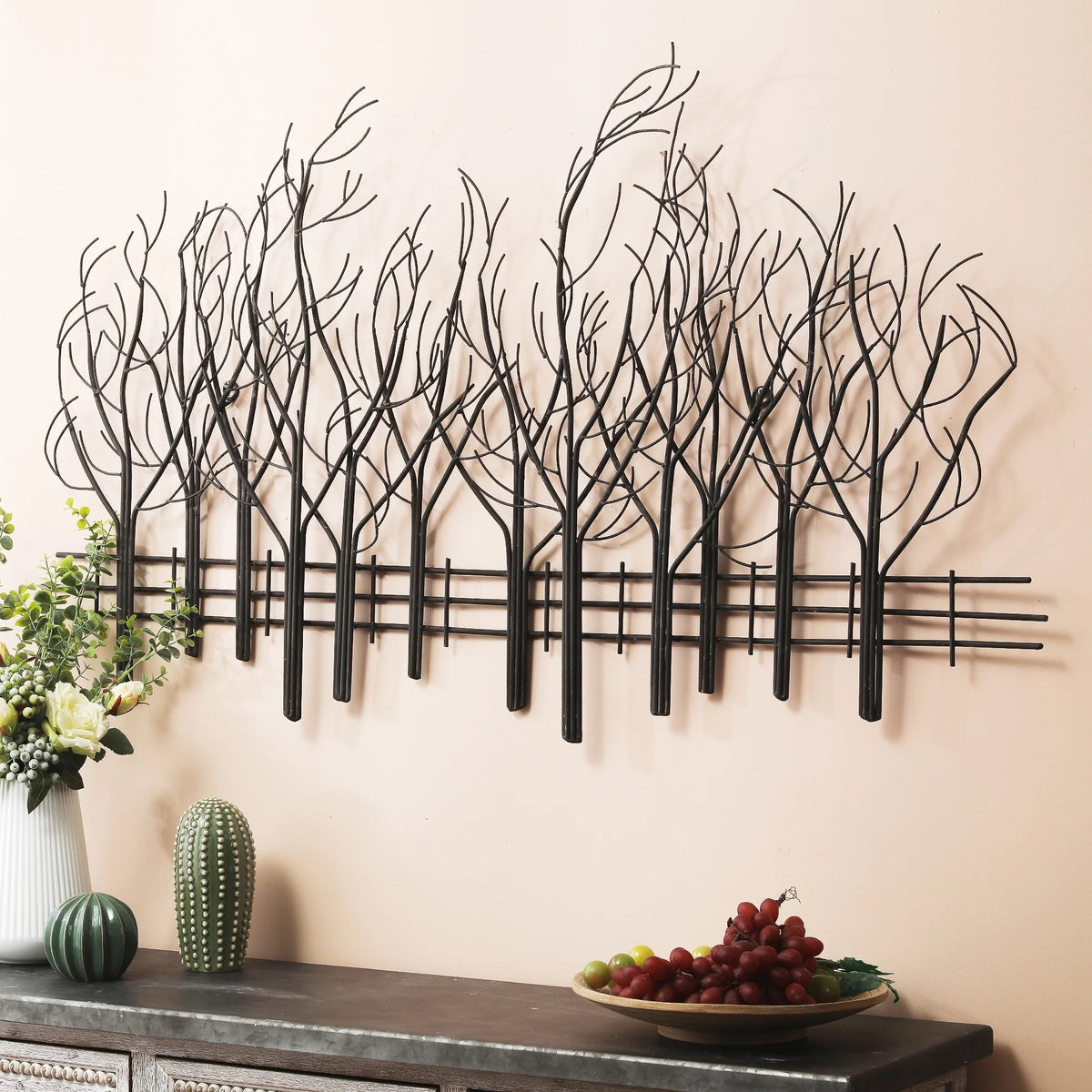 Black Metal Tree Wall Decor, Modern Forest Design Wall Art Sculpture for Living Room, Bedroom and Home Decoration