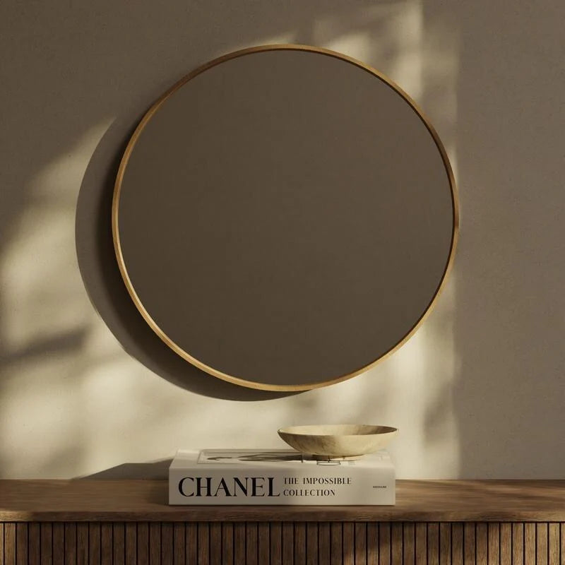 Classic Farmhouse Round Wall Mirror, Wooden Frame Decorative Accent Mirror for Living Room, Bedroom and Entryway