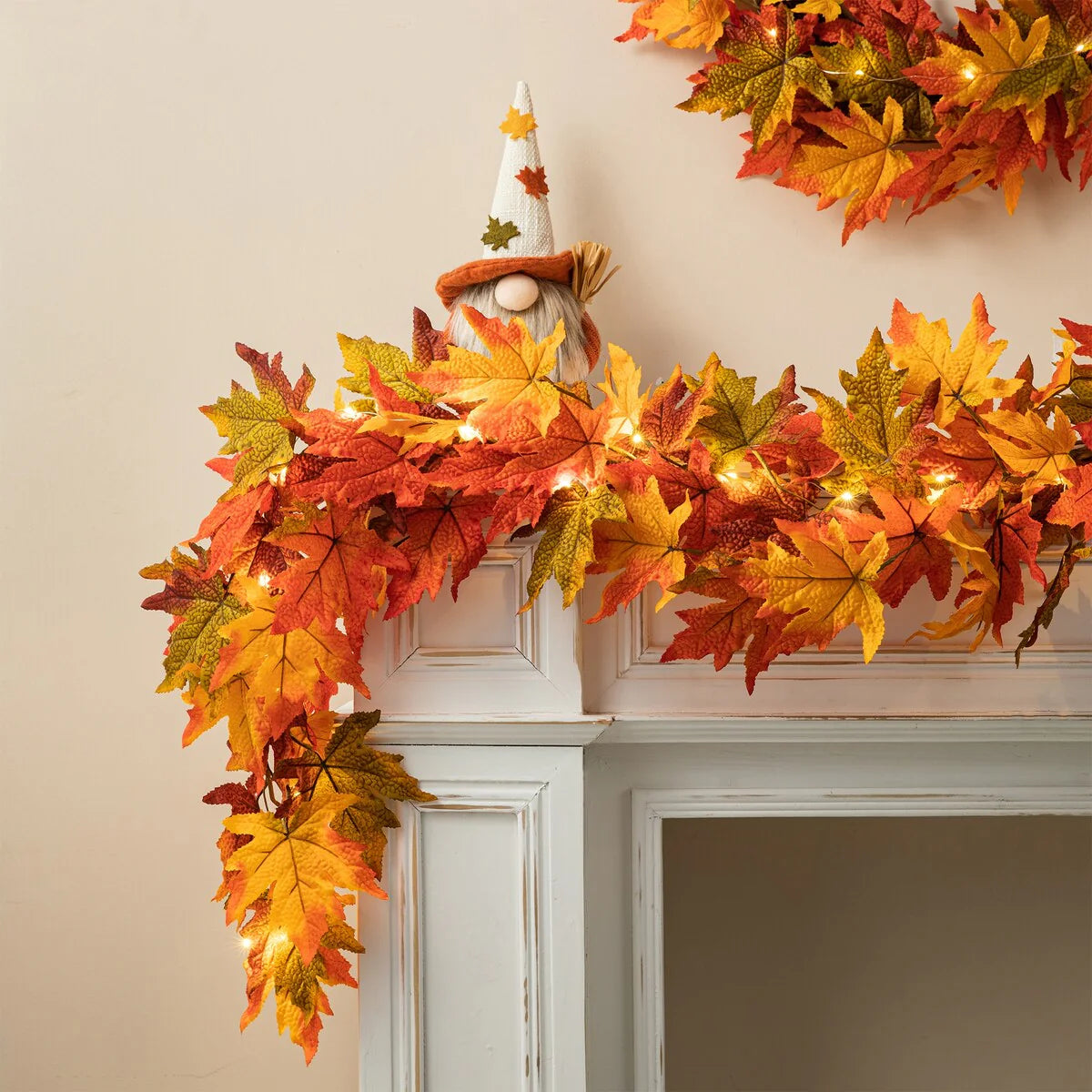 Thanksgiving LED Lighted Fall Maple Leaf Wreath and Garland - Autumn Home Decor
