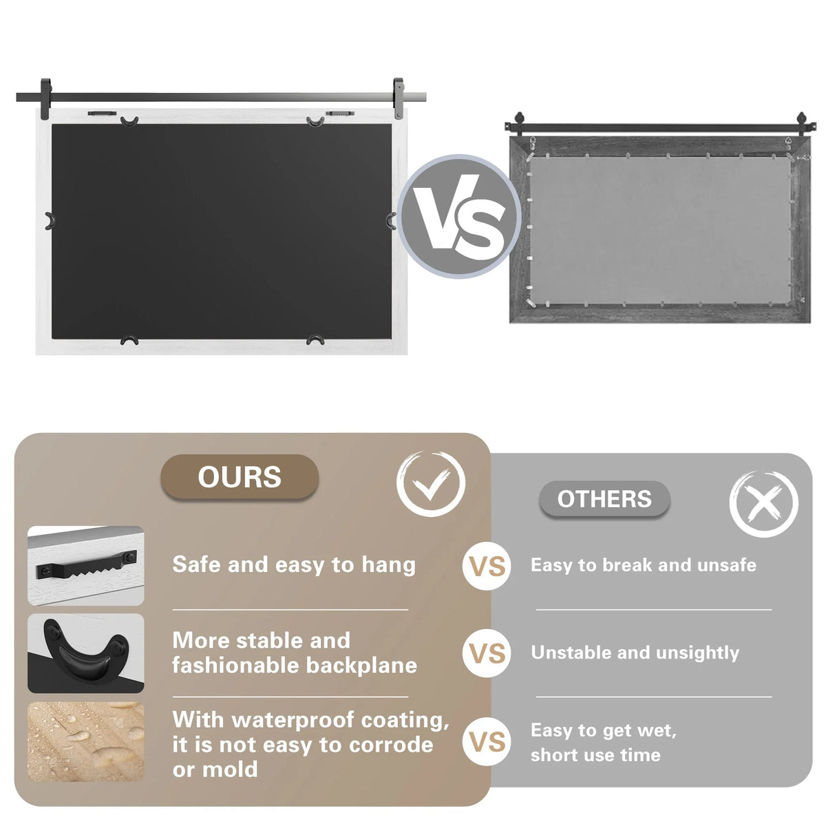 Modern Rectangular Wall Mirror with Wood Frame, Bathroom and Barn Door Mirror, Multiple Sizes