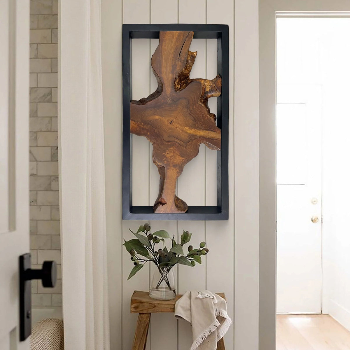 Abstract Live Edge Teak Wood Wall Sculpture, Natural Wooden Wall Art Decor for Living Room and Home Decoration