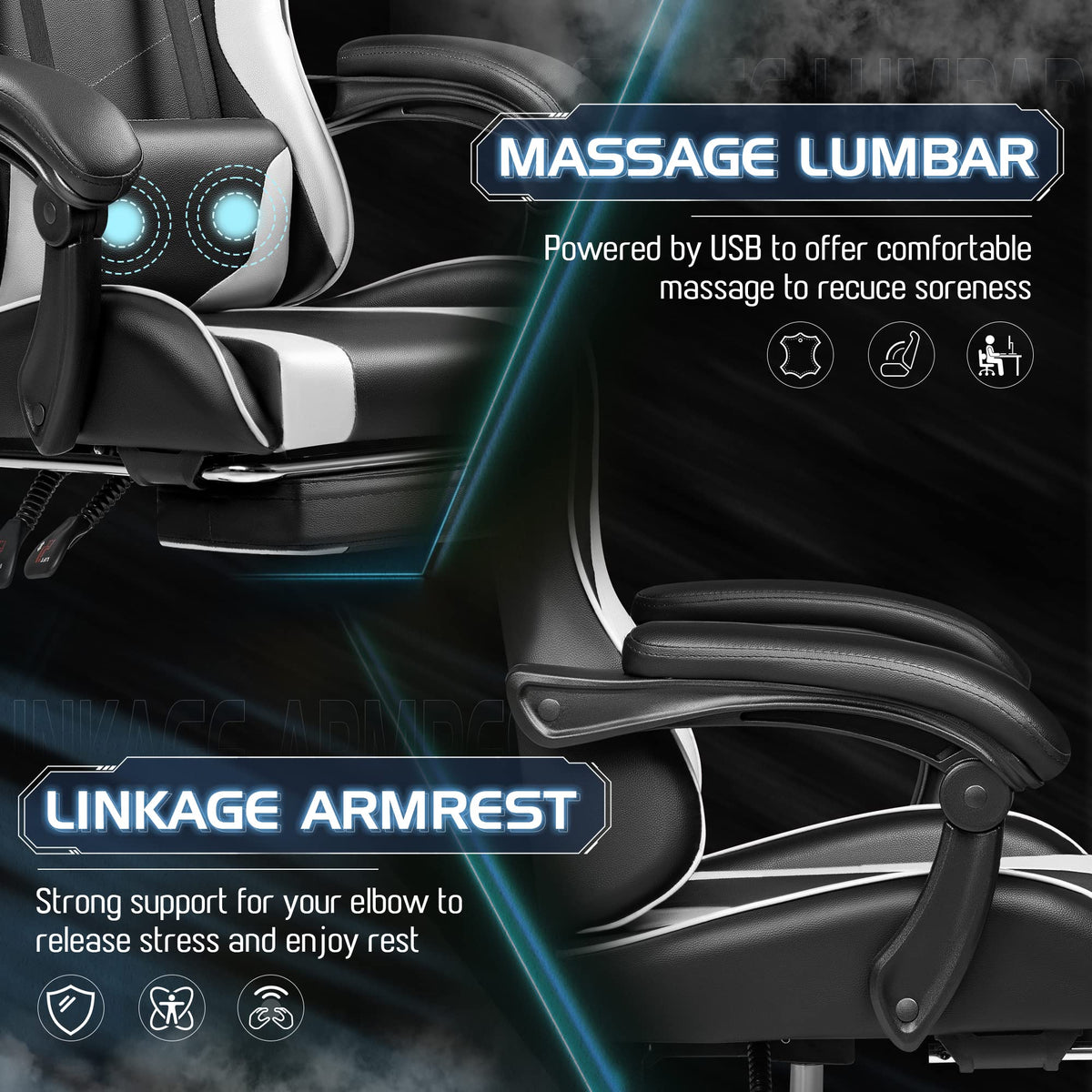 Ergonomic Gaming Chair with Footrest and Massage Support, Reclining Computer Chair for Gaming Room and Home Office