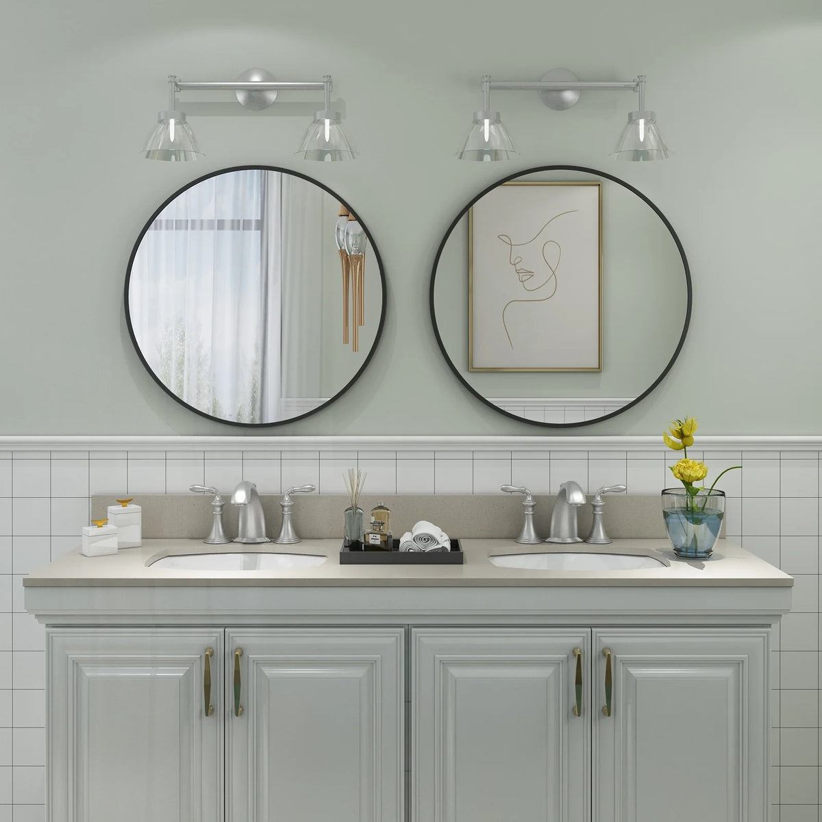 Round Metal Black Frame Bathroom Vanity Mirror, Wall Mounted Decorative Mirror