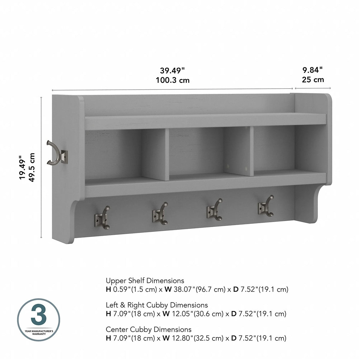 40 Inch Wall Mounted Coat Rack with Shelf, Wooden Entryway Storage and Hanging Organizer