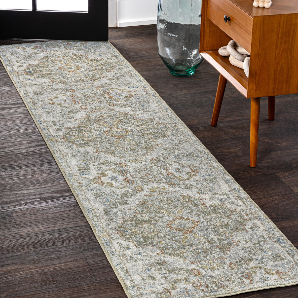 Bohemian Medallion Low-Pile Machine-Washable Area Rug, Cream and Terra