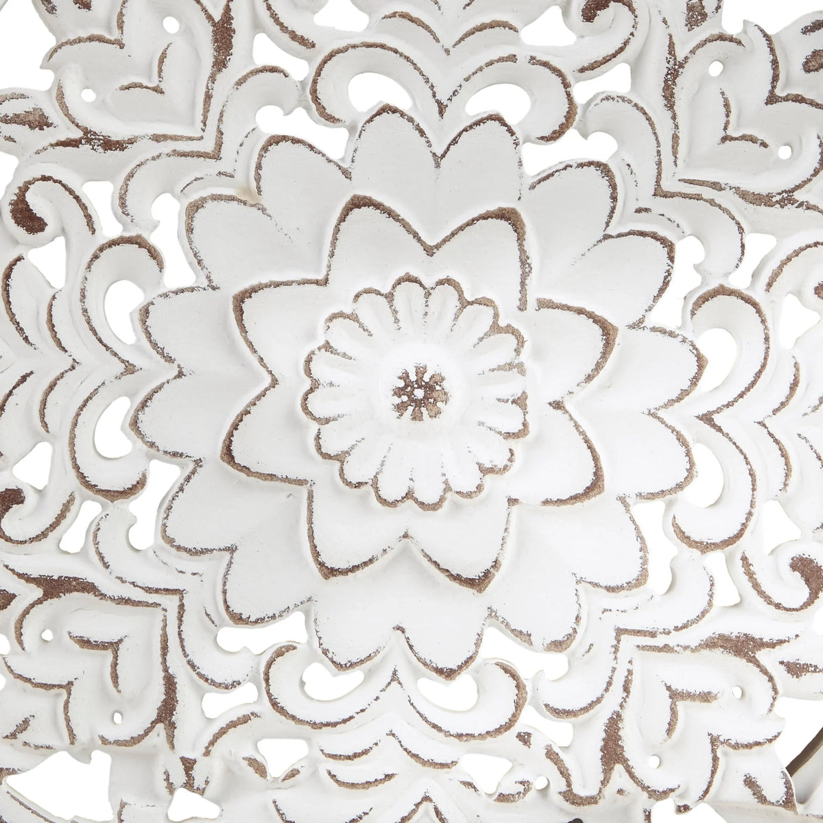 3-Piece Distressed White Floral Carved Wood Wall Decor Set, Vintage Medallion Hanging Art for Home Decoration