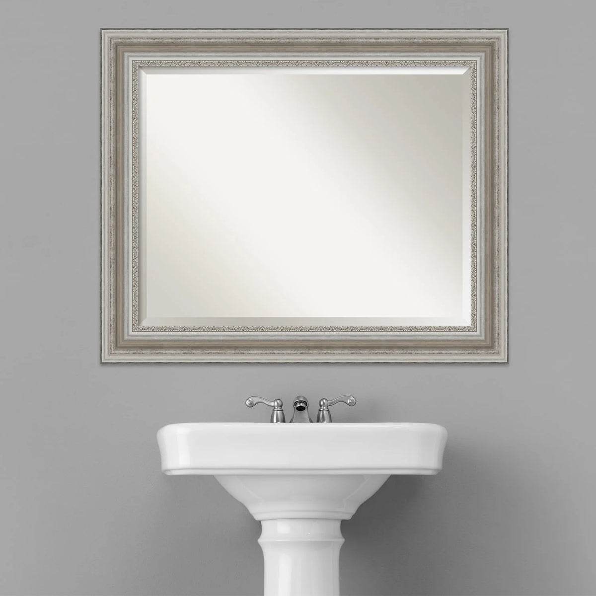 Beveled Bathroom Wall Mirror, Silver Frame Decorative Vanity Mirror for Bathroom, Bedroom and Entryway