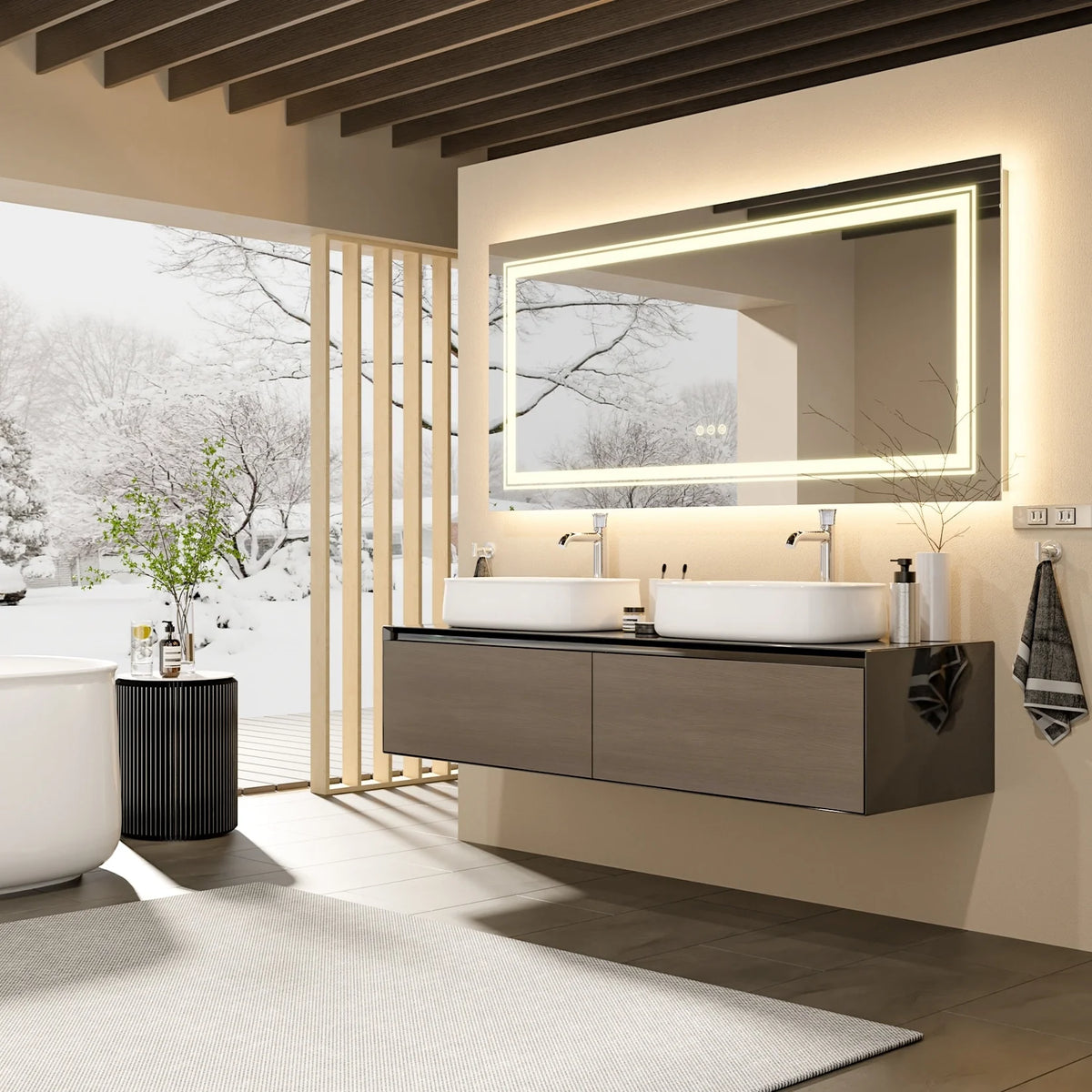 Extra Large LED Lighted Bathroom Mirror, Anti-Fog Wall Mounted Vanity Mirror with 3 Colors