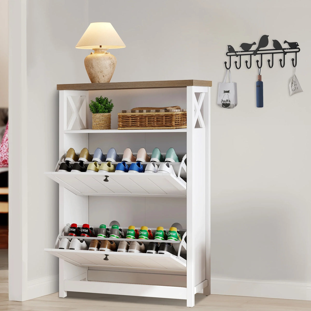 Shoe Storage Cabinet Organizer with 2 Compartments, Entryway and Hallway Shoe Cabinet