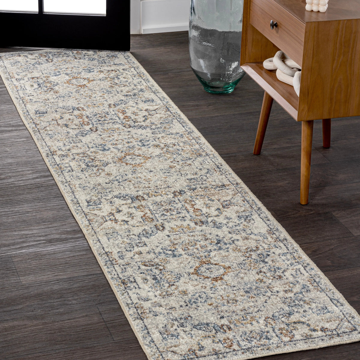 Bohemian Medallion Low-Pile Machine-Washable Area Rug, Cream and Terra
