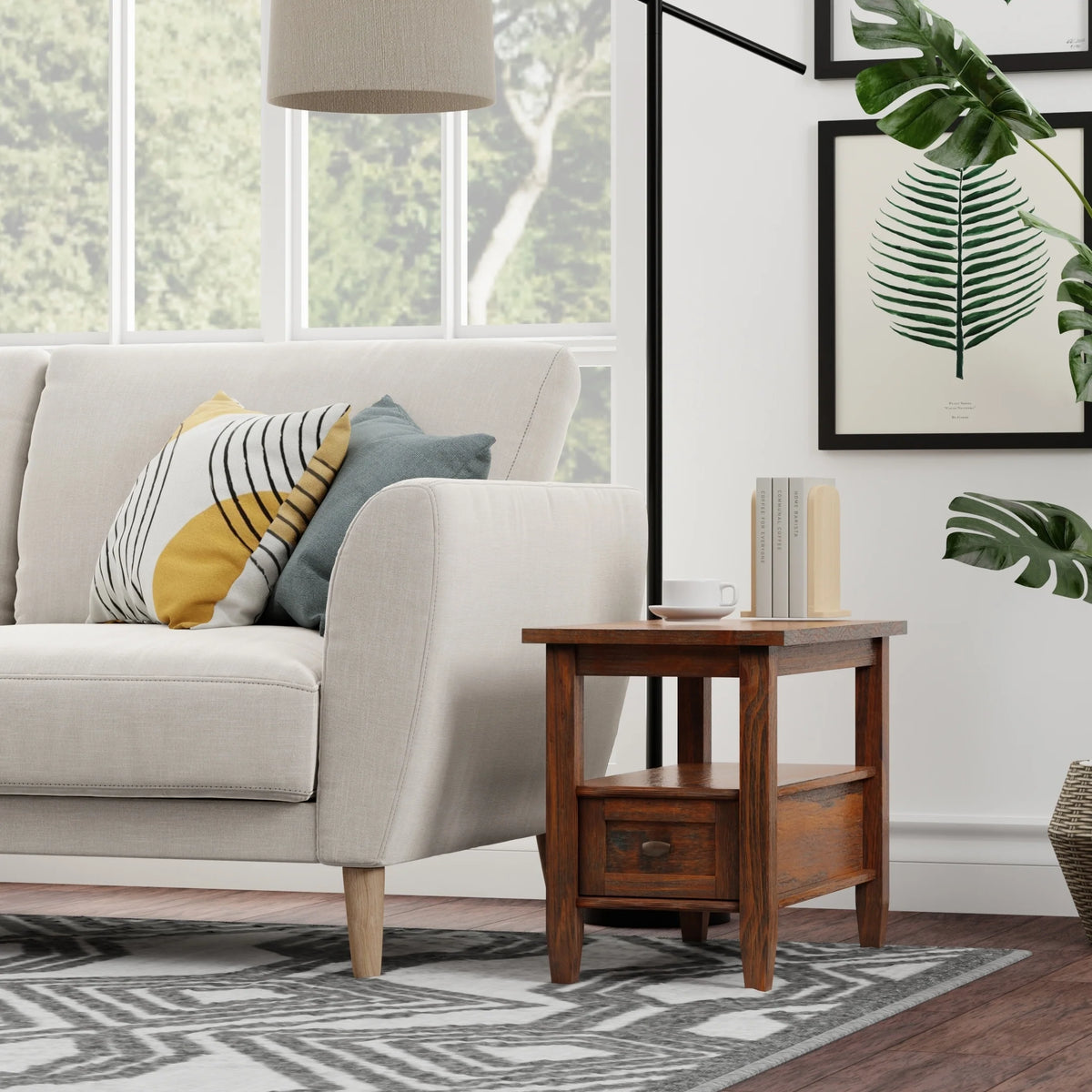 14" Wide Solid Wood Narrow Side Table, Rectangle Transitional Style Accent Table