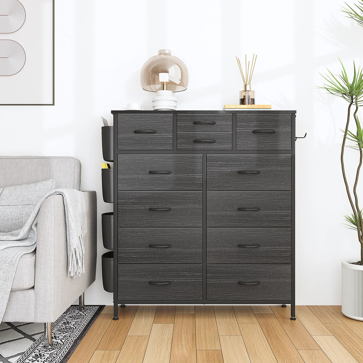 12 Drawer Fabric Dresser, Tall Bedroom Chest of Drawers with Storage