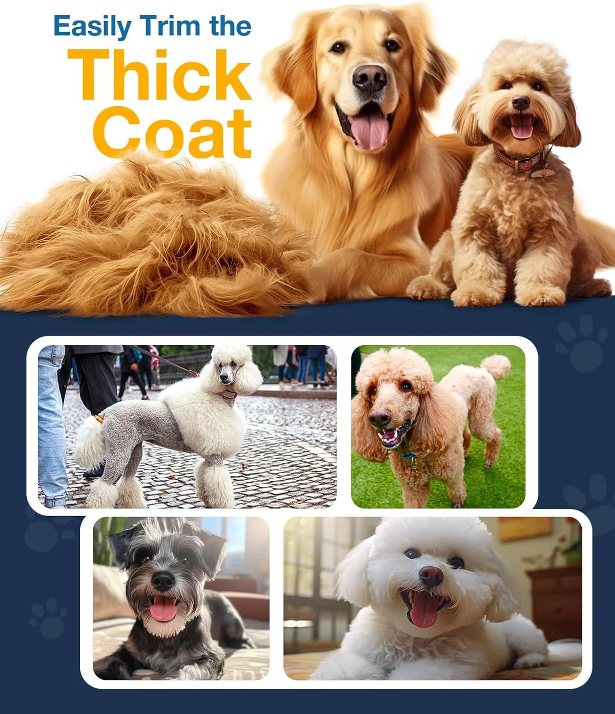 Dog Clippers for Thick Heavy Coats, Professional Electric Pet Grooming Trimmer for Long Hair Dogs