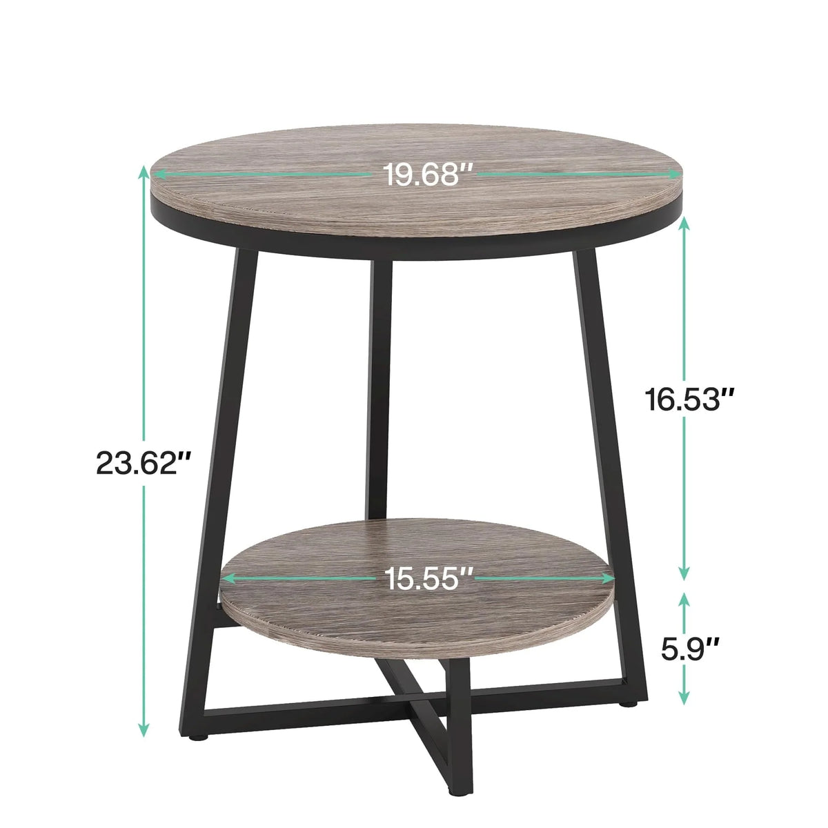 Industrial Round End Table, Small Side Table and Accent Coffee Table for Living Room and Bedroom