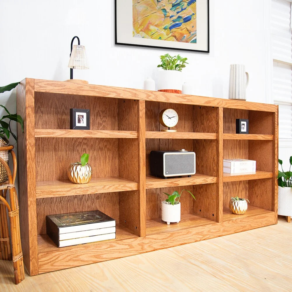Triple Wide Wood Bookcase, 9 Shelf 36 Inch Tall Bookshelf for Home, Office and Display Storage