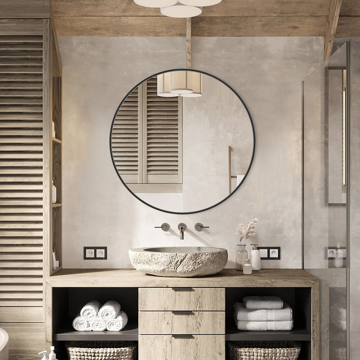 Modern Round Bathroom Vanity Mirror, Wall Mounted Circular Mirror for Bathroom, Bedroom and Home Decor