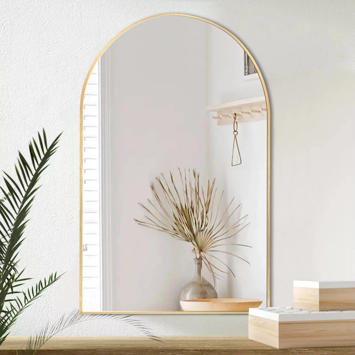 Modern Arch Aluminum Bathroom Wall Mirror, Wall Mounted Vanity Mirror for Bathroom, Bedroom and Home Decor