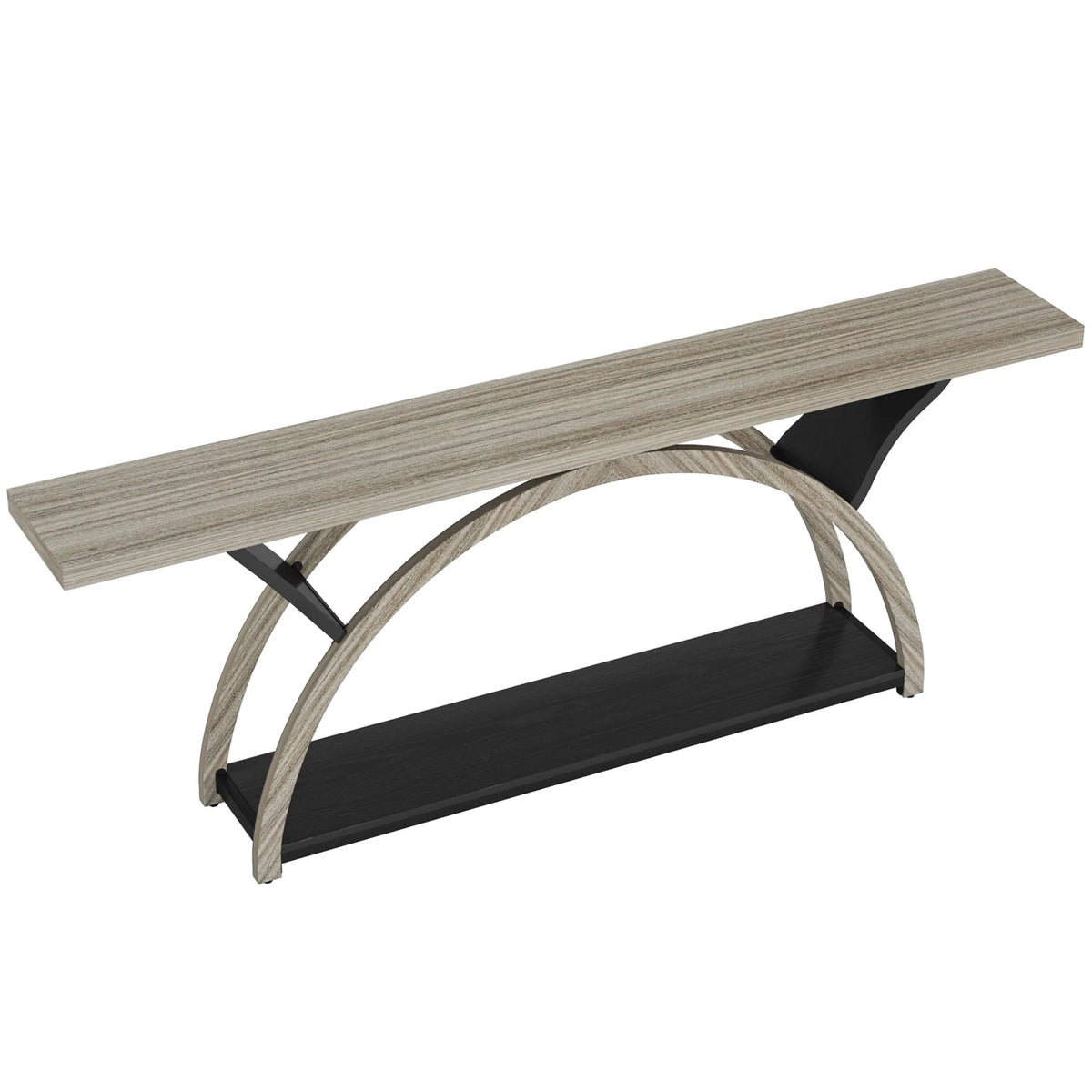 Gray 2-Tier Slim Console Sofa Table, Semi-Circular Metal Frame for Hallway