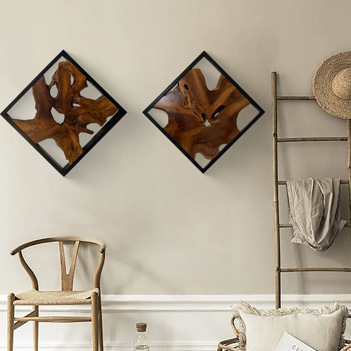 Abstract Live Edge Teak Wood Wall Sculpture, Natural Wooden Wall Art Decor for Living Room and Home Decoration
