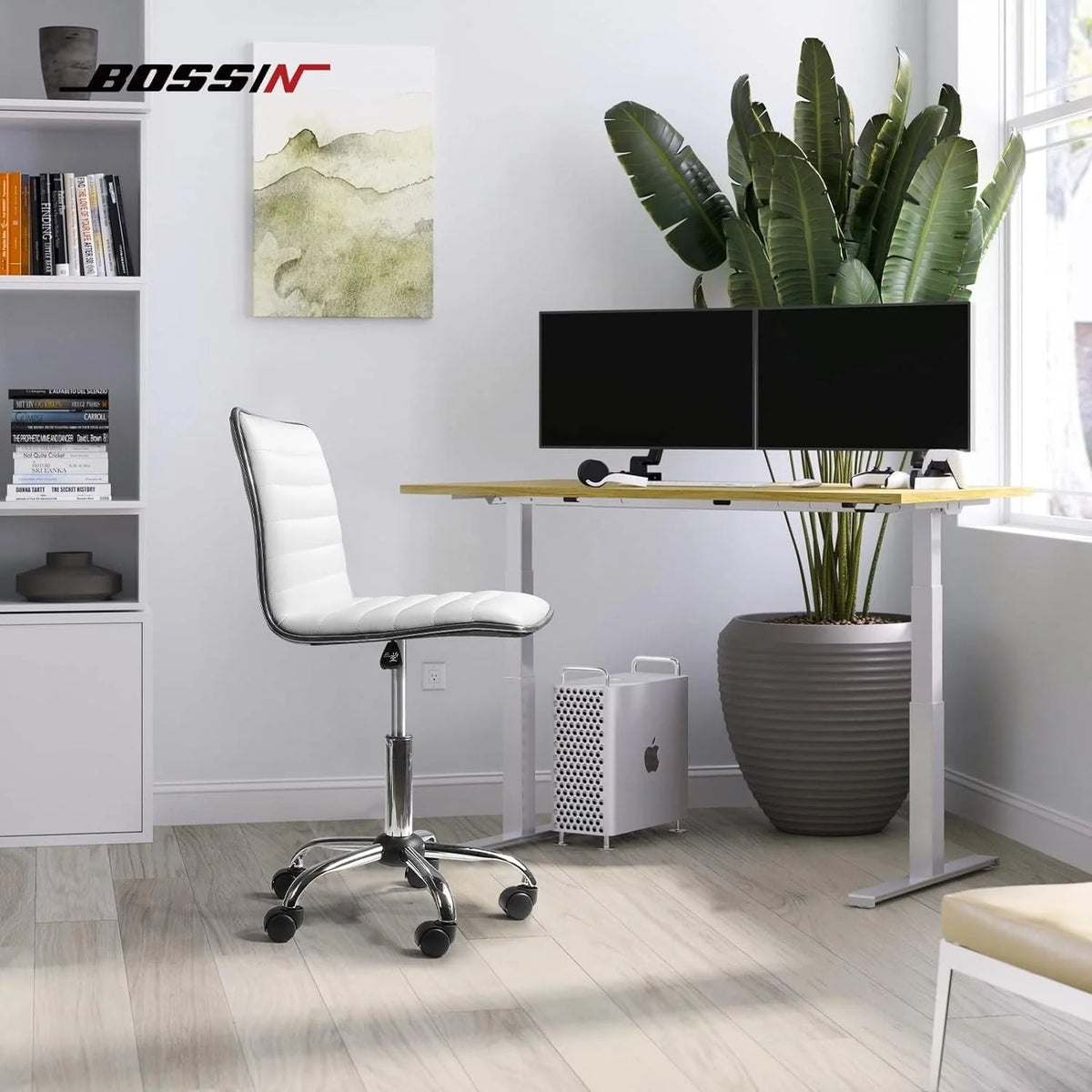 Adjustable Mid-Back Armless Swivel Office Chair, Ribbed Task and Vanity Chair for Small Spaces